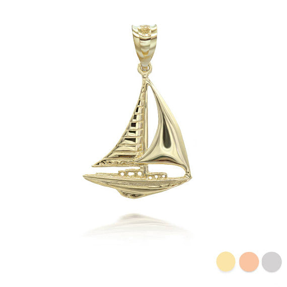 Gold Maritime Sail Boat Nautical Pendant Necklace (Available in Yellow/Rose/White Gold)