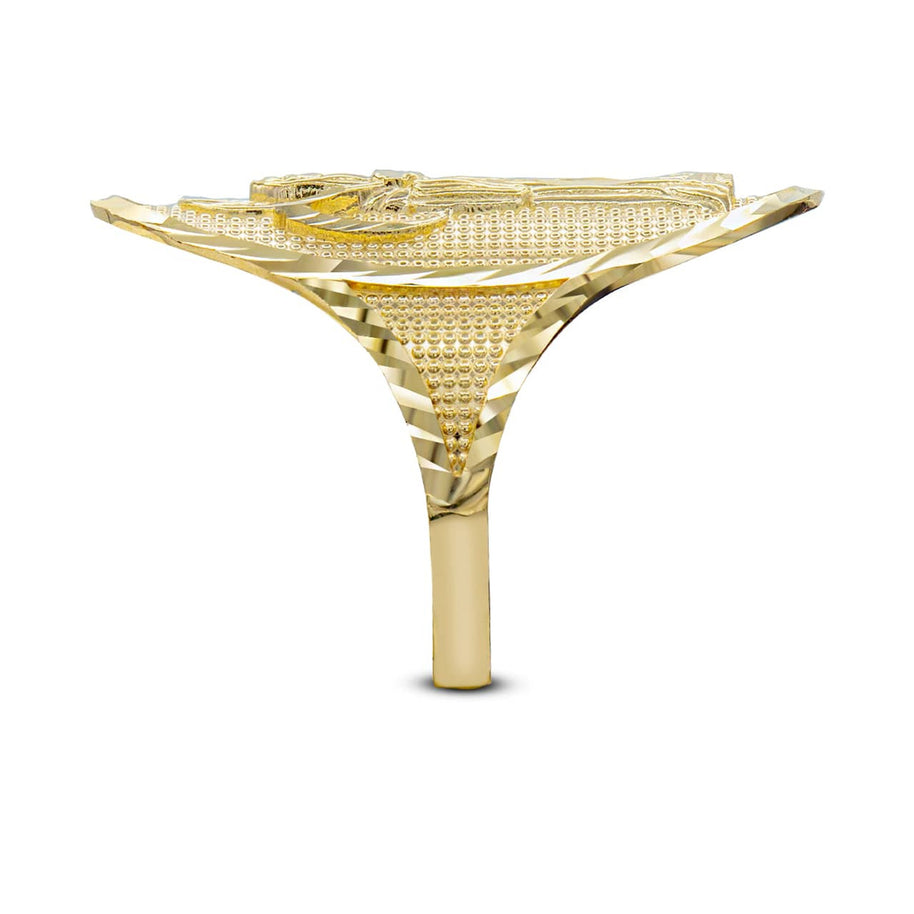 Gold Hammered Santa Muerte Patron Saint of Death and Protection Oval Ring (Available in Yellow/Rose/White Gold)