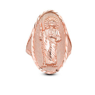 Gold Diamond Cut Patron Saint Jude Beaded Oval Signet Ring (Available in Yellow/Rose/White Gold)