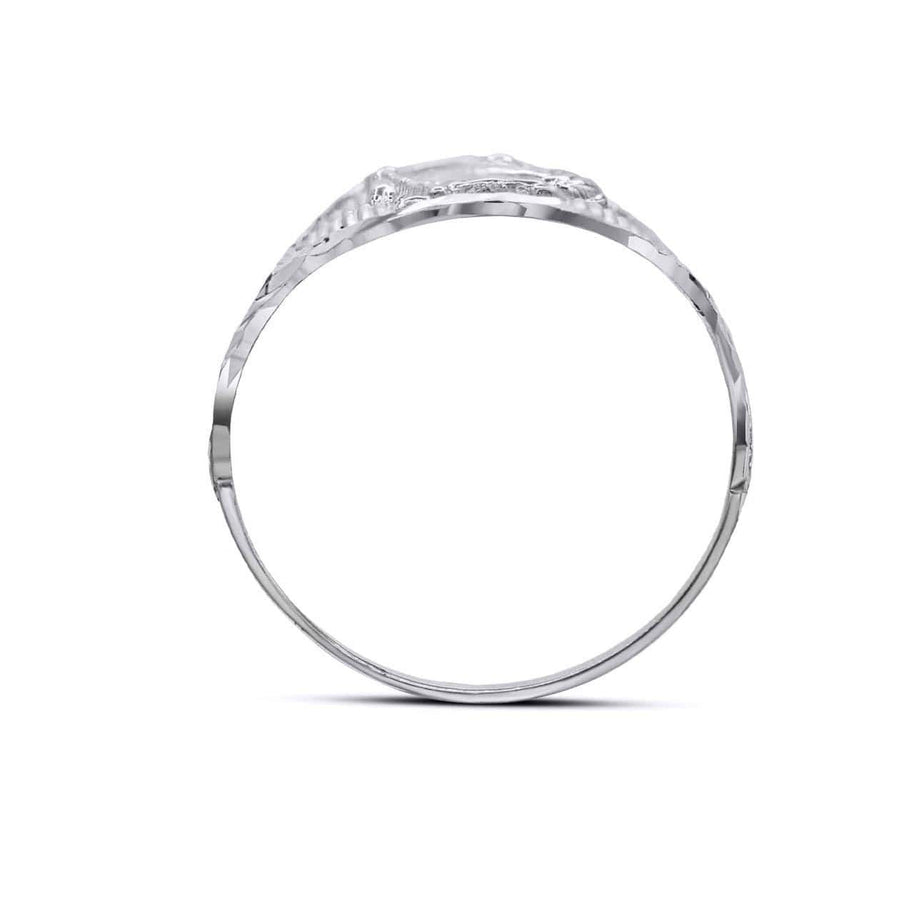 .925 Sterling Silver Diamond Cut Patron Saint Jude Beaded Oval Signet Ring