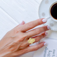 Gold Diamond Cut Patron Saint Jude Beaded Oval Signet Ring (Available in Yellow/Rose/White Gold)