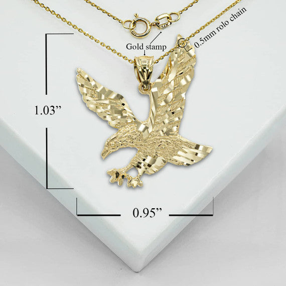 Gold Hunting Eagle Pendant Necklace (Available in Yellow/Rose/White Gold)