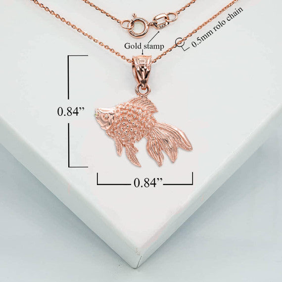 Gold Good Luck Goldfish Charm Pendant Necklace (Available in Yellow/Rose/White Gold)