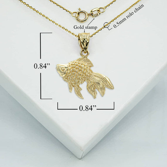 Gold Good Luck Goldfish Charm Pendant Necklace (Available in Yellow/Rose/White Gold)