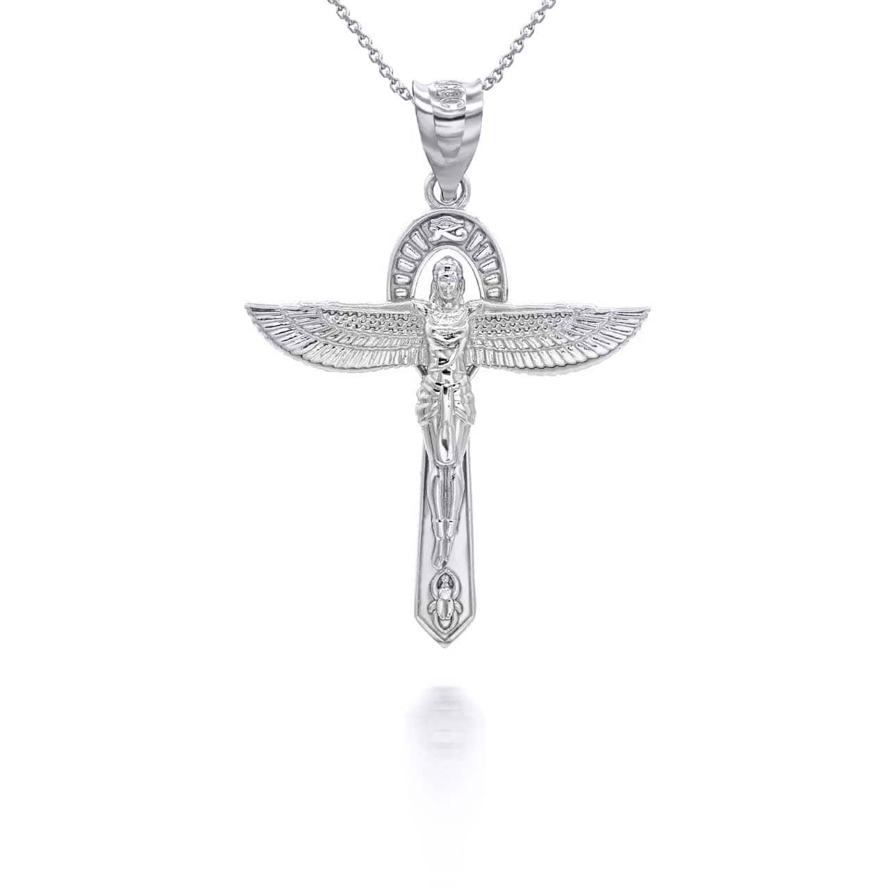 Silver Ancient Egyptian Goddess Isis Ankh Pendant Necklace