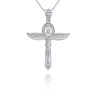 Silver Ancient Egyptian Goddess Isis Ankh Pendant Necklace