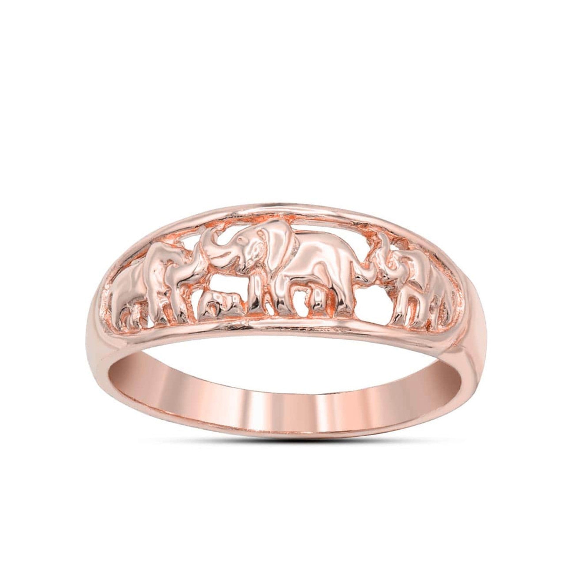 Gold Good Luck Elephant Family Ring (Available in Yellow/Rose/White Gold)