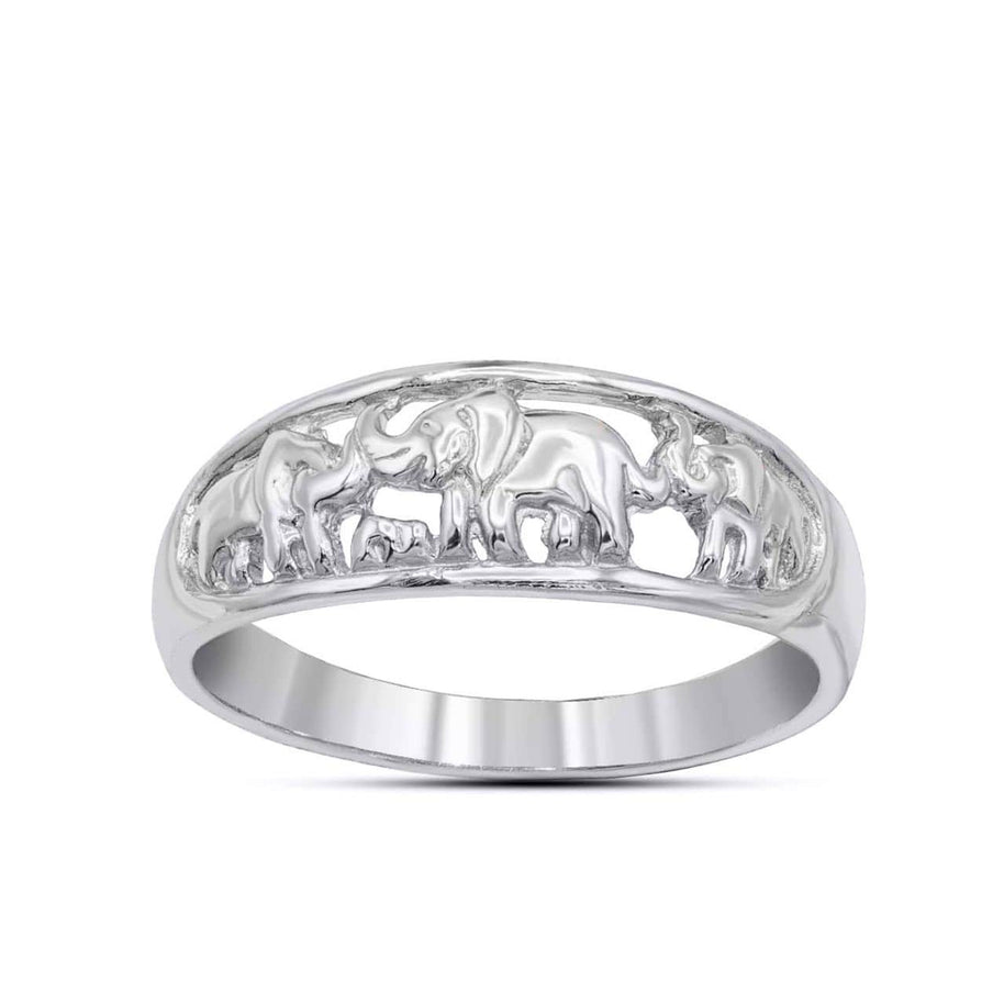 Silver Good Luck Elephant Family Ring