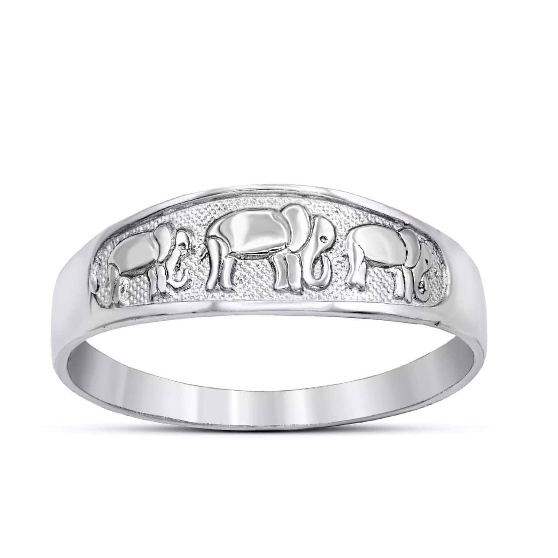 Two Tone Gold Hammered Good Luck Elephants Ring (Available in Yellow/Rose/White Gold)