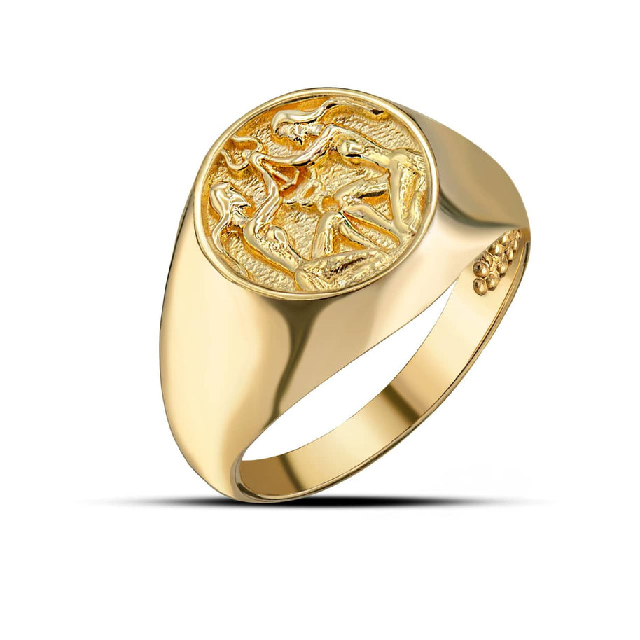 Gold Men's Custom Zodiac Sign Signet Ring (Available in Yellow/Rose/White Gold)