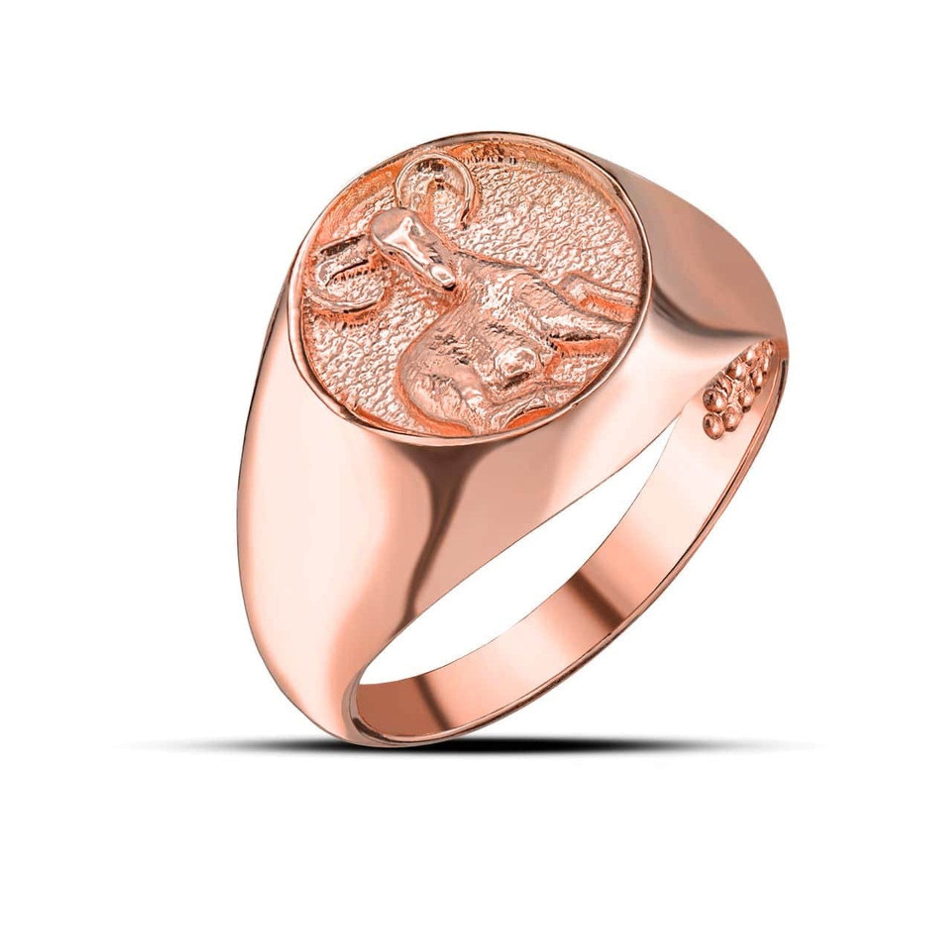 Gold Men's Custom Zodiac Sign Signet Ring (Available in Yellow/Rose/White Gold)