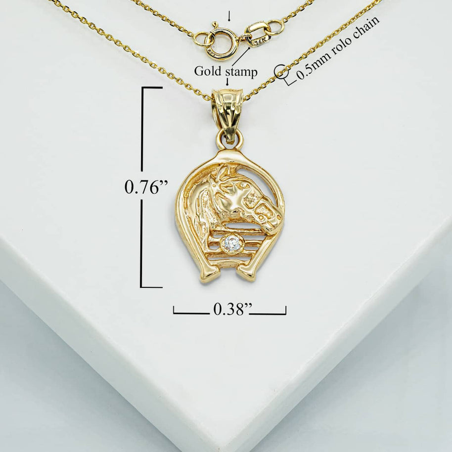 Gold Diamond Lucky Horseshoe Pendant Necklace (Available in Yellow/Rose/White Gold)