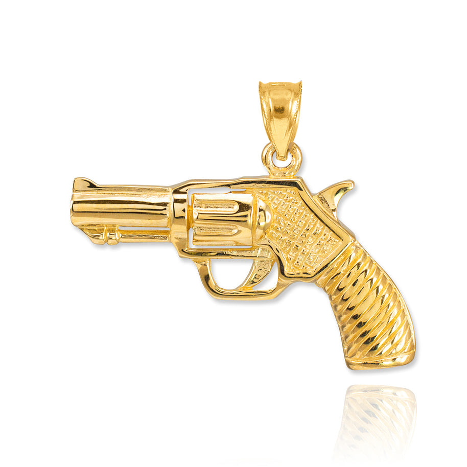 Gold Revolver Gun Pendant Necklace (Available in Yellow/Rose/White Gold)