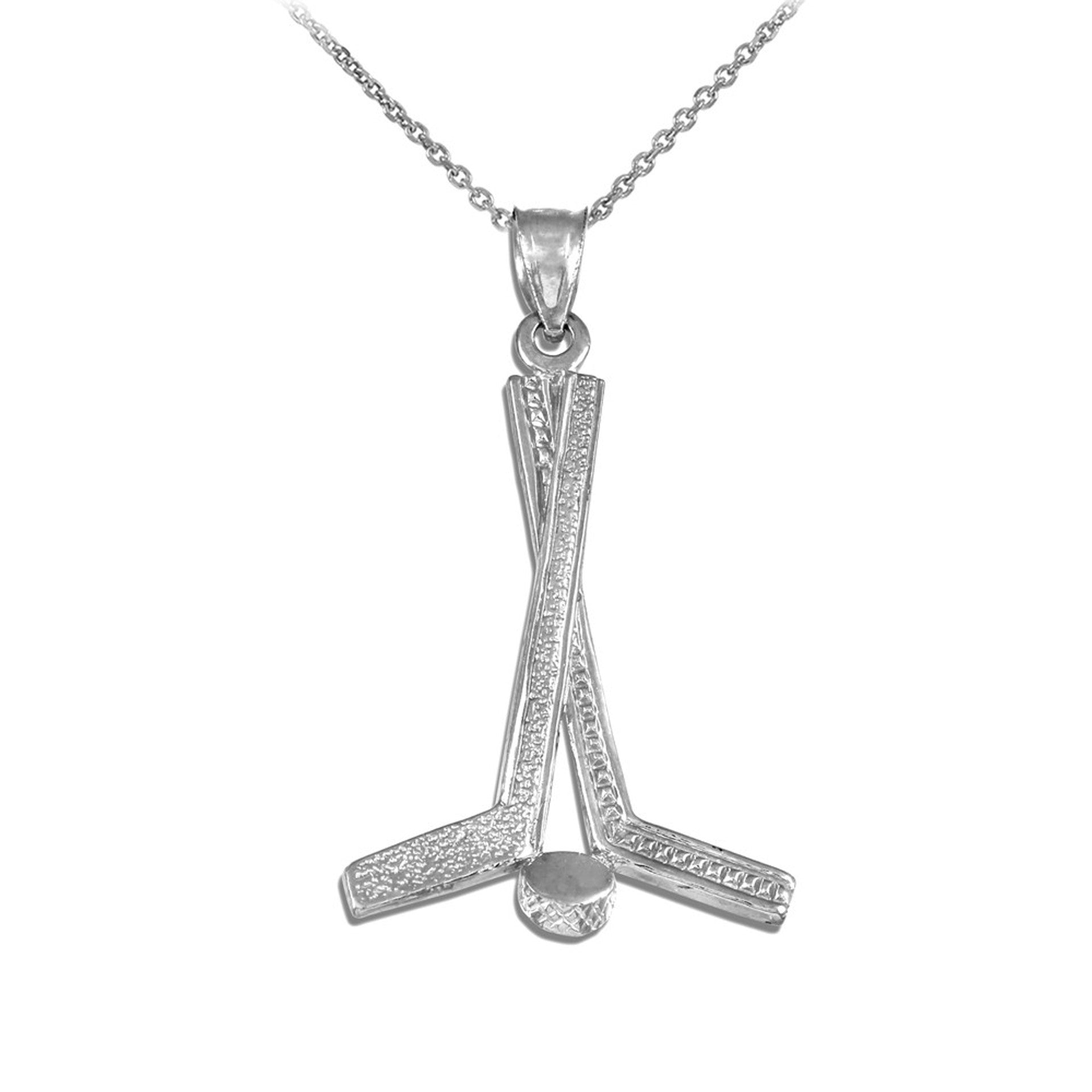 Solid Gold Hockey Sticks Sports Pendant Necklace(Available in Yellow/White Gold)