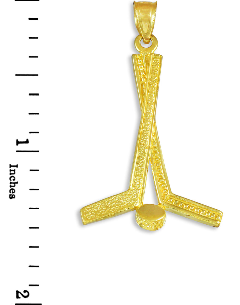 Solid Gold Hockey Sticks Sports Pendant Necklace(Available in Yellow/White Gold)