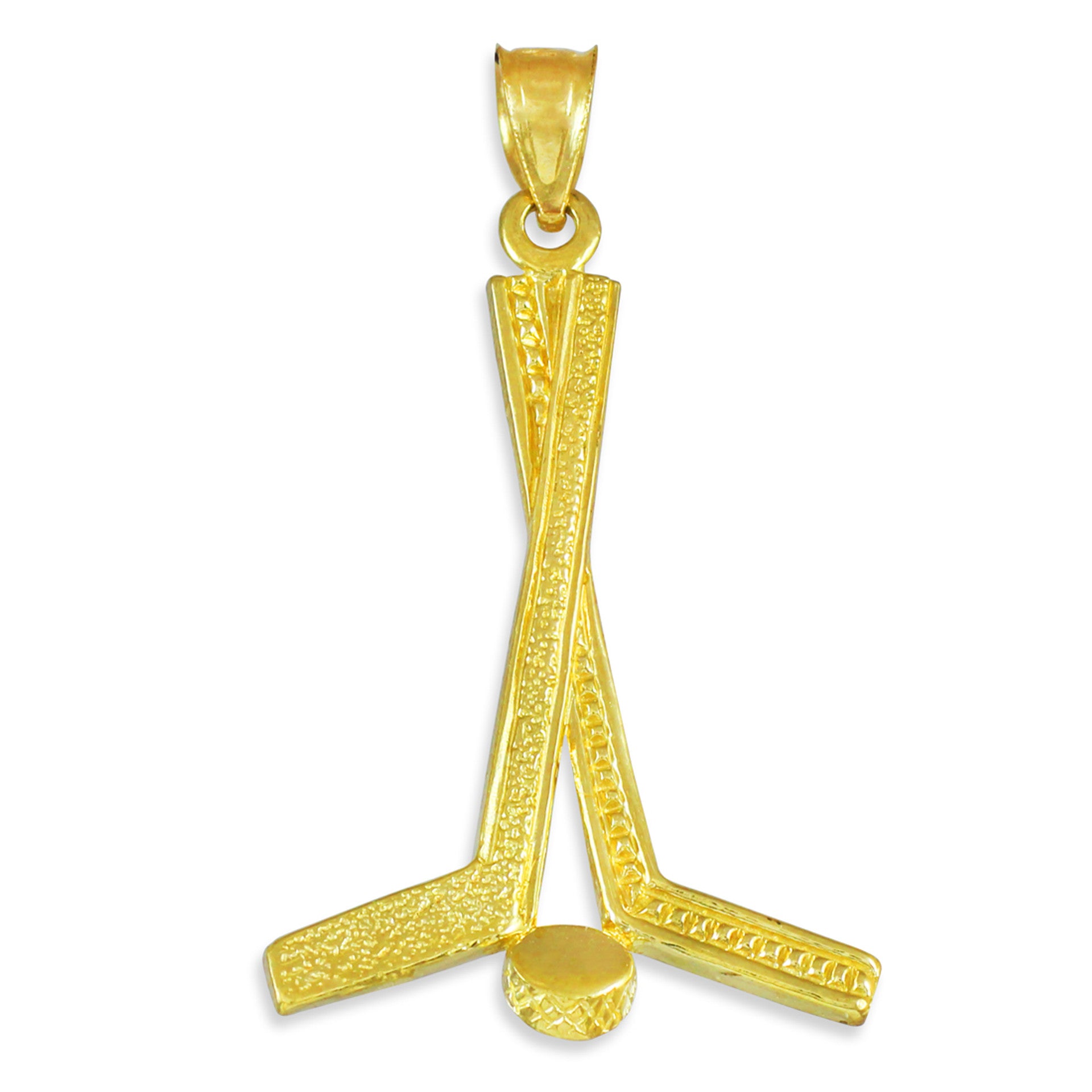 Solid Gold Hockey Sticks Sports Pendant Necklace(Available in Yellow/White Gold)
