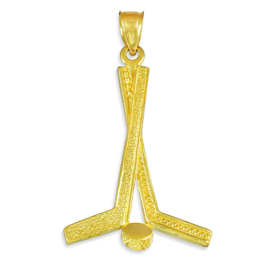 Solid Gold Hockey Sticks Sports Pendant Necklace(Available in Yellow/White Gold)