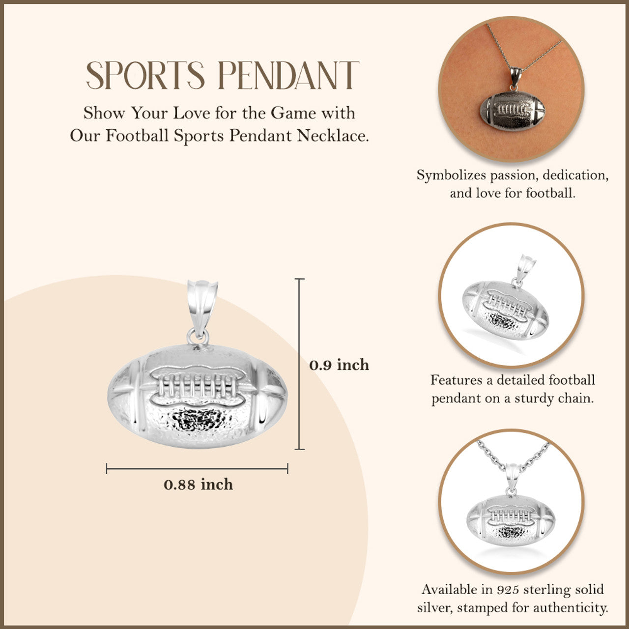 925 Sterling Silver Football Necklace