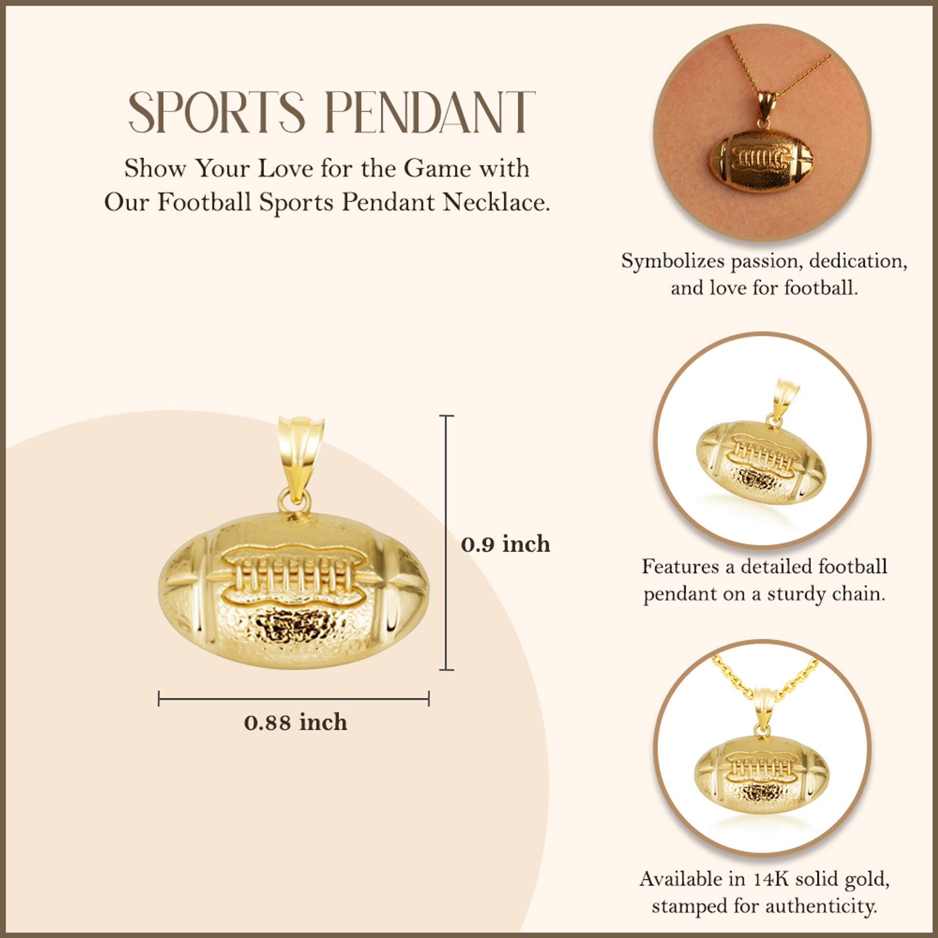 Gold Football Necklace (Available in Yellow Gold, Rose Gold, White Gold)