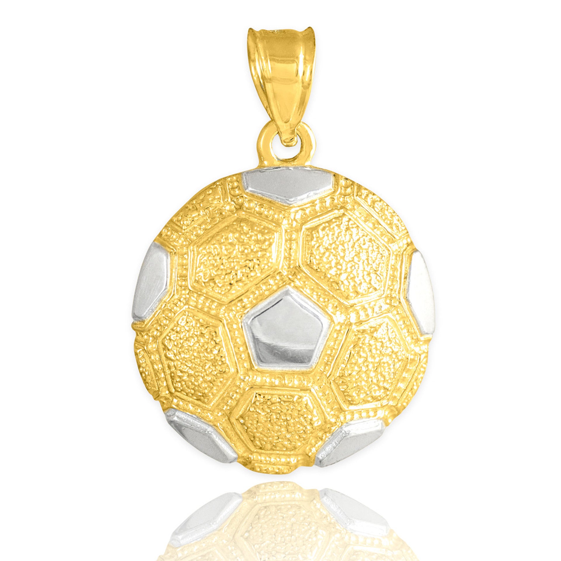 Yellow Gold Soccer Ball Fútbol Sports Textured Pendant Necklace