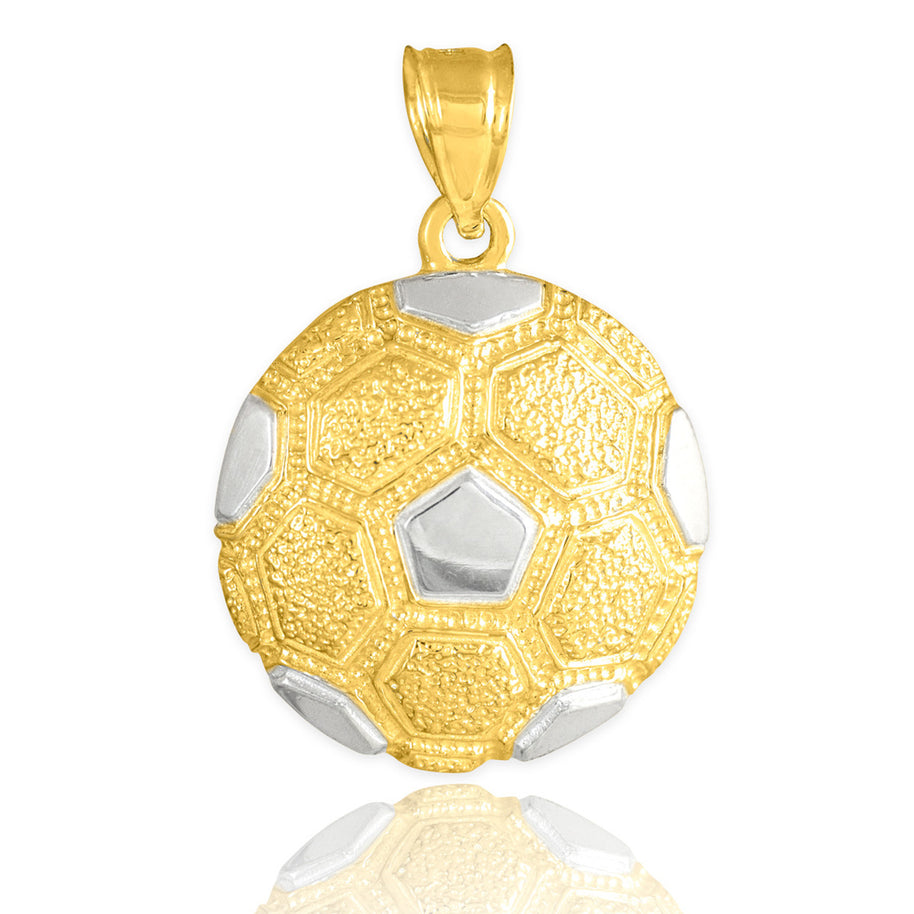 Yellow Gold Soccer Ball Fútbol Sports Textured Pendant Necklace