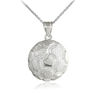 .925 Sterling Silver Soccer Ball Fútbol Sports Textured Pendant Necklace
