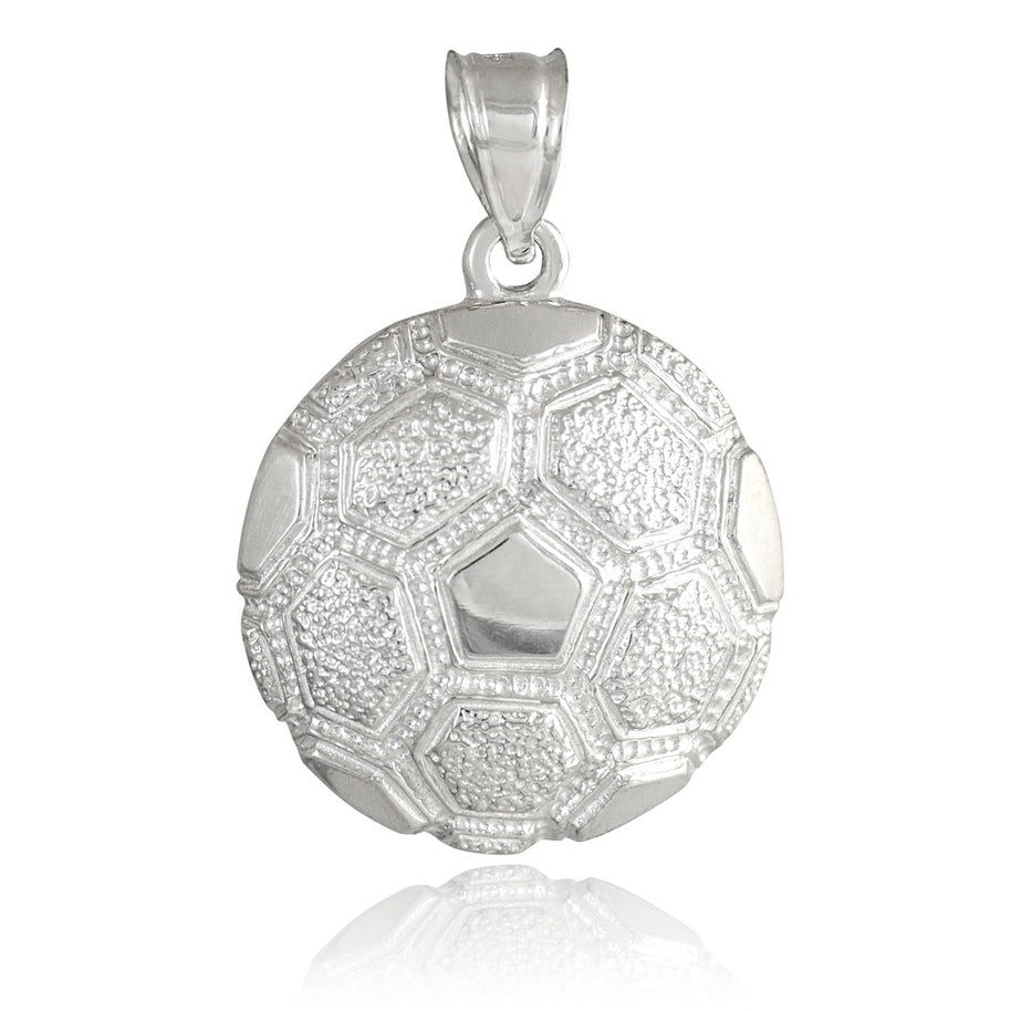 .925 Sterling Silver Soccer Ball Fútbol Sports Textured Pendant Necklace