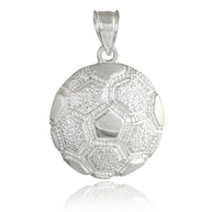 .925 Sterling Silver Soccer Ball Fútbol Sports Textured Pendant Necklace