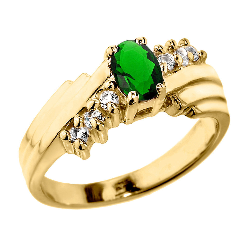 Dazzling Gold Diamond and Lab Created birthstone Proposal Ring(Available In Yellow/Rose/White Gold)