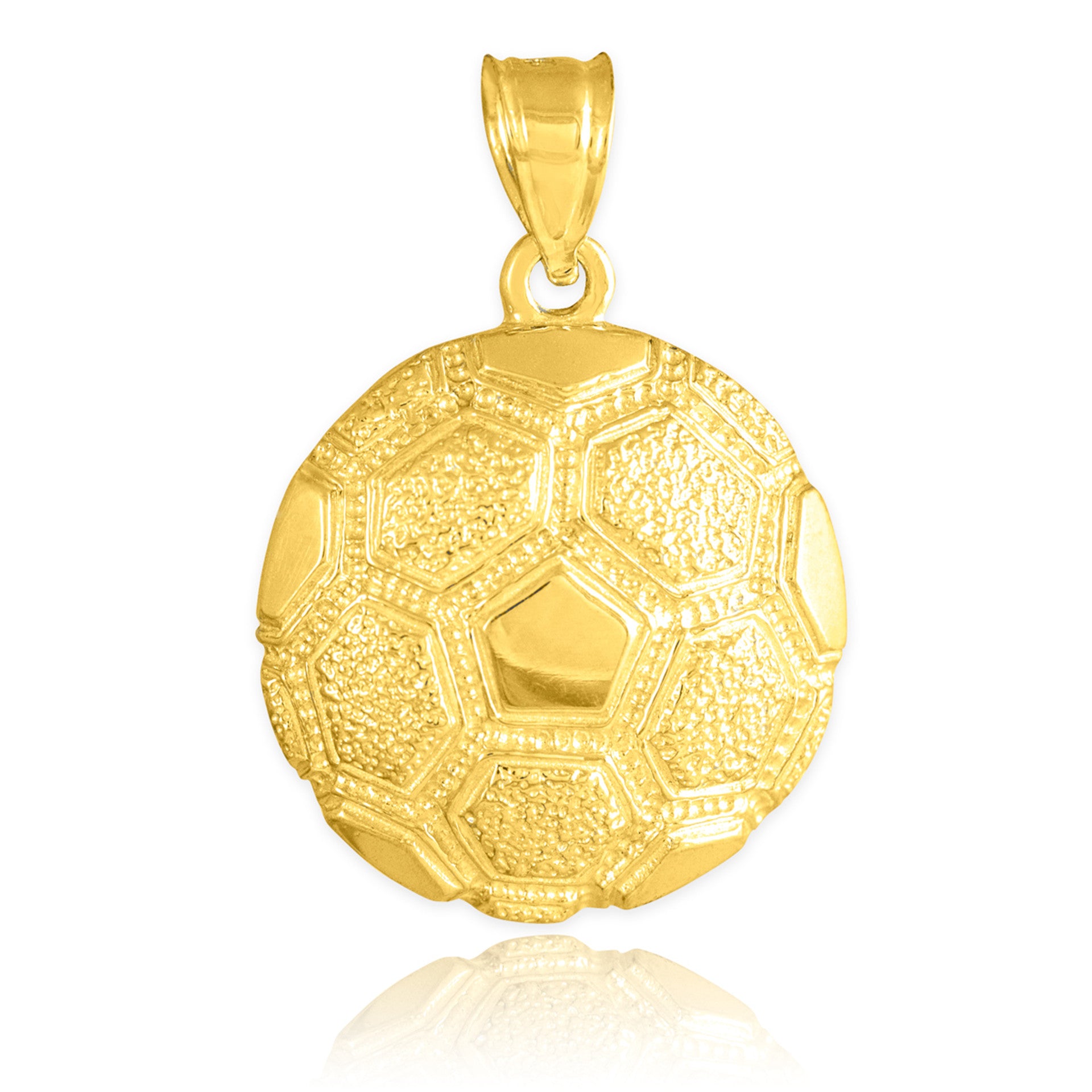 Yellow Gold Soccer Ball Fútbol Sports Textured Pendant Necklace