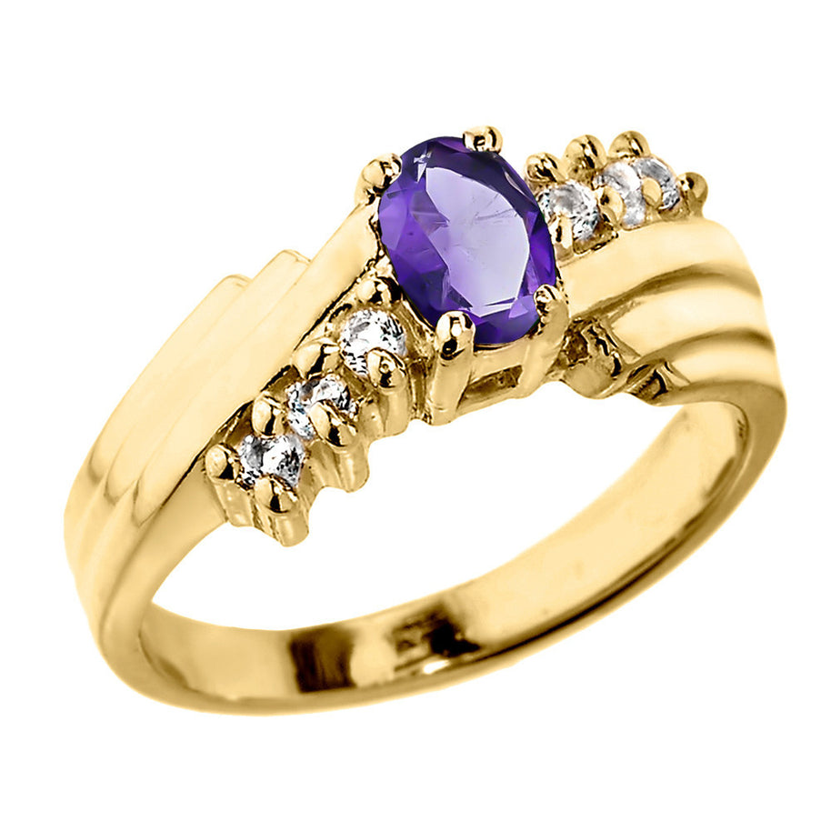 Dazzling Gold Diamond and Lab Created birthstone Proposal Ring(Available In Yellow/Rose/White Gold)