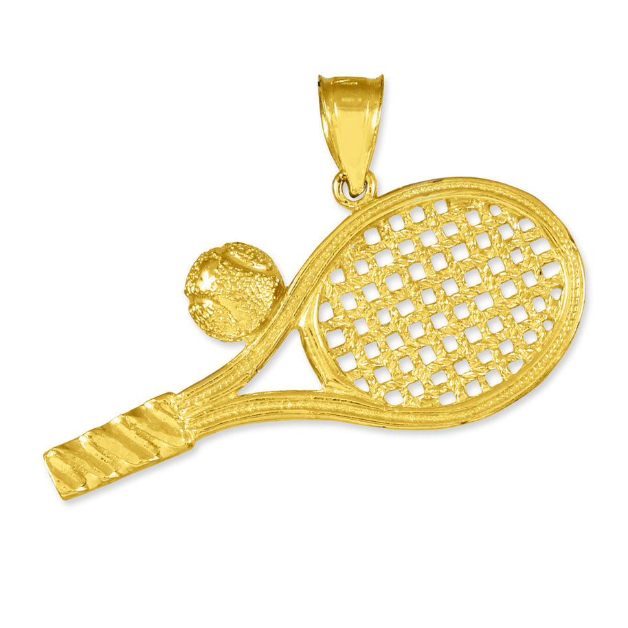 Gold Tennis Racquet and Ball Pendant Necklace(Available in Yellow/White Gold)