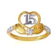 14K Two-Tone Gold Cubic Zirconia 15 Años Heart Quinceañera Ring