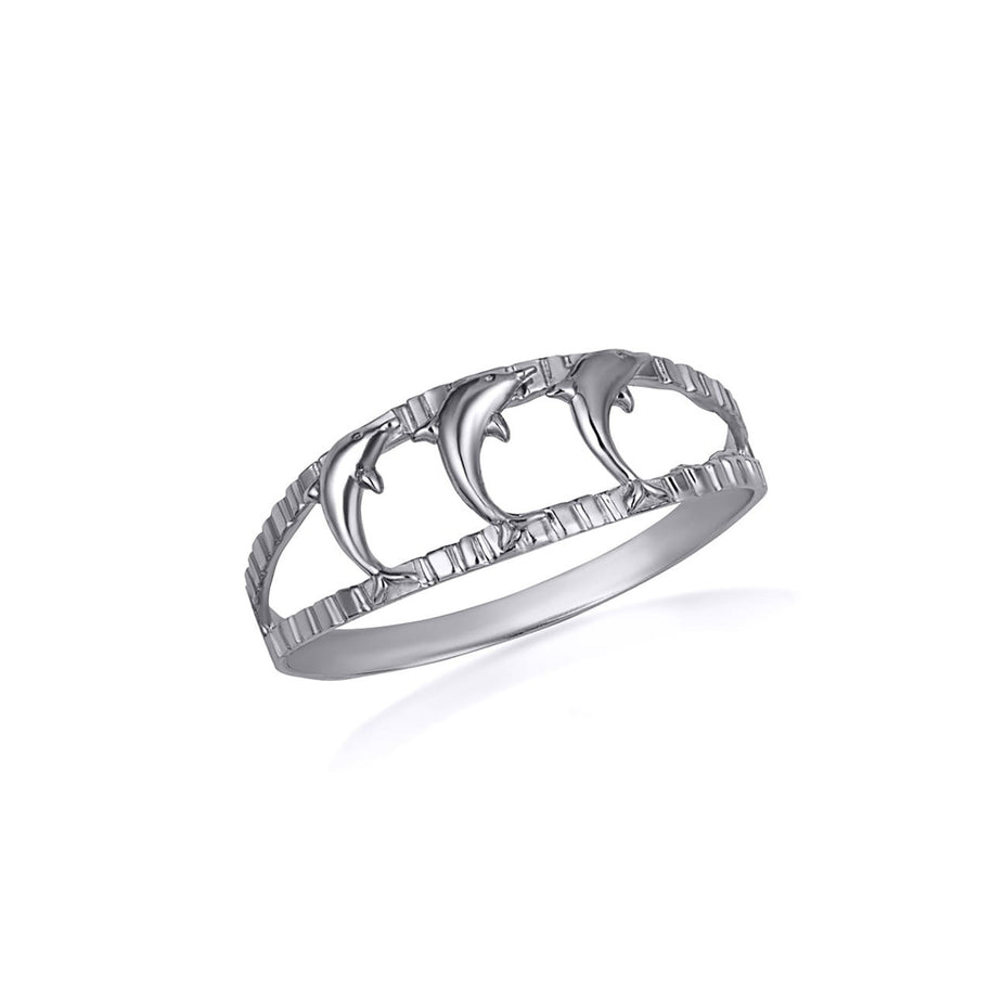 .925 Sterling Silver Diamond Cut Dolphins Ring