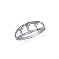 .925 Sterling Silver Diamond Cut Dolphins Ring