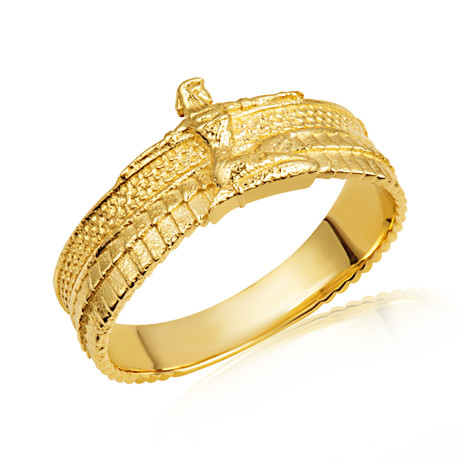 Gold Egyptian Goddess Isis Textured Band Ring (Available in Yellow/Rose/White Gold)