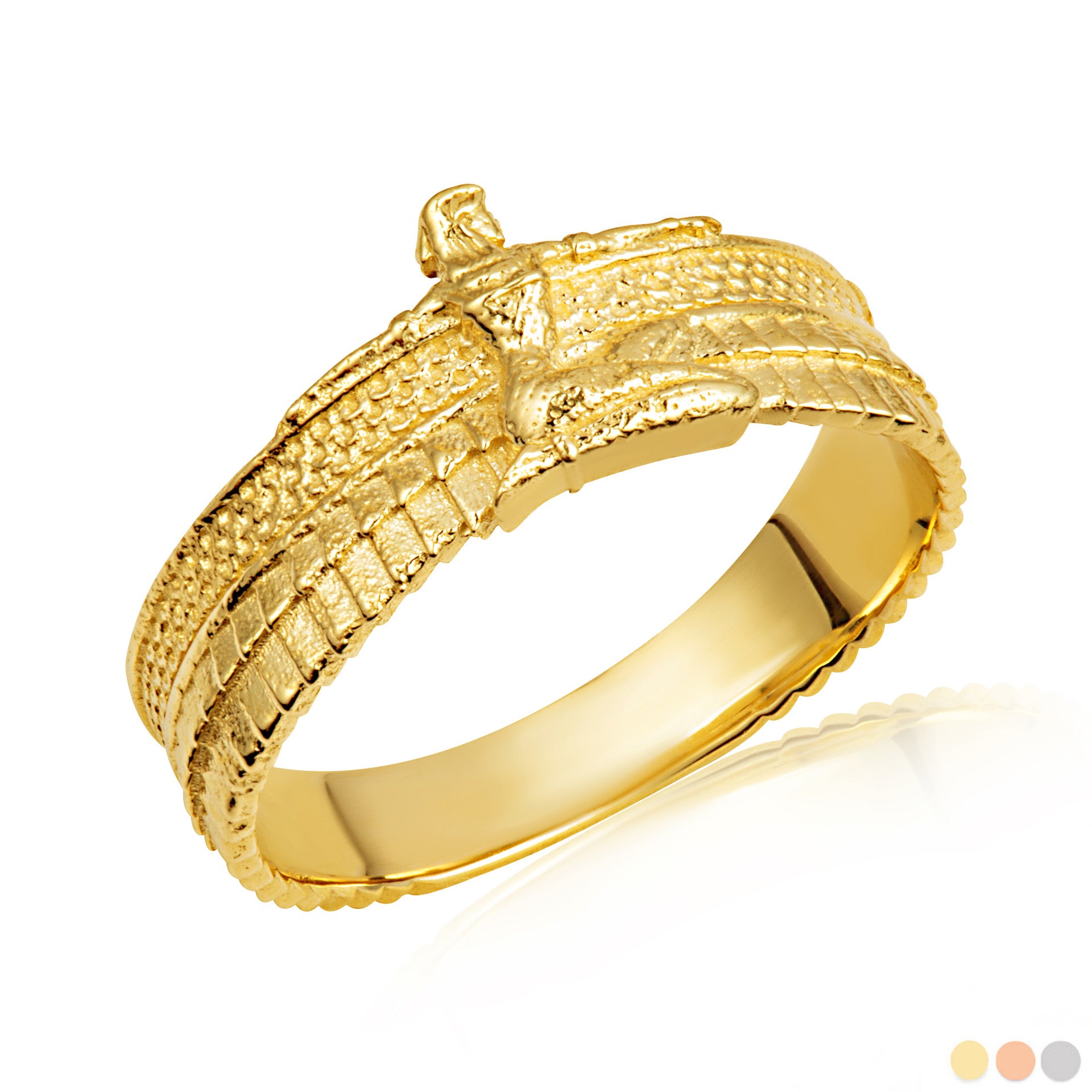 Gold Egyptian Goddess Isis Textured Band Ring (Available in Yellow/Rose/White Gold)
