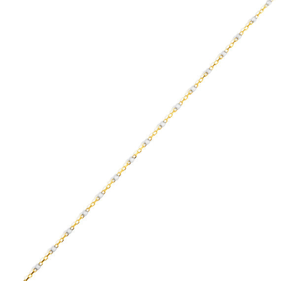 14K Yellow Gold White Enamel Beaded Bracelet 7"