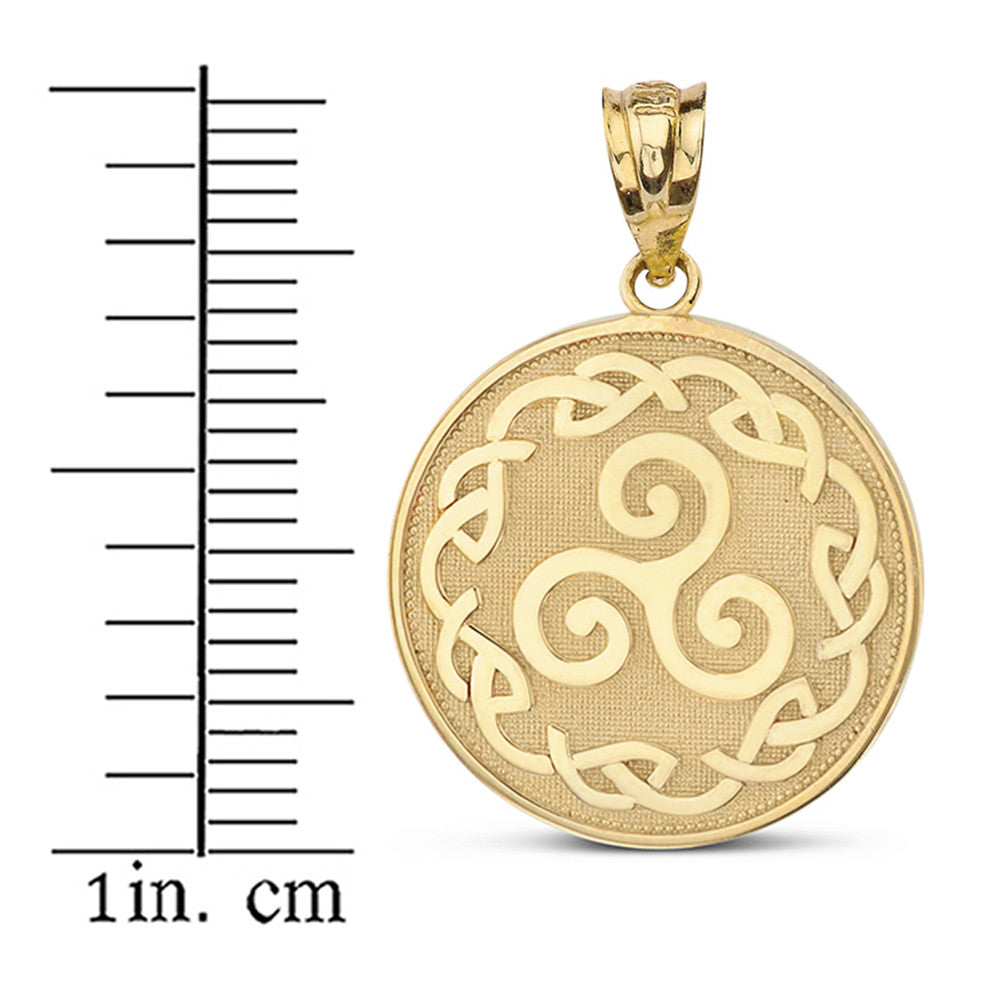 Solid Gold Triskele Triple Spiral Celtic Disc Pendant Necklace(Available in Yellow/Rose/White)