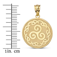 Solid Gold Triskele Triple Spiral Celtic Disc Pendant Necklace(Available in Yellow/Rose/White)