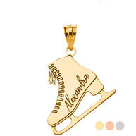 Gold Custom Engravable Ice Skate Sports Pendant Necklace (Available in Yellow/Rose/White Gold)