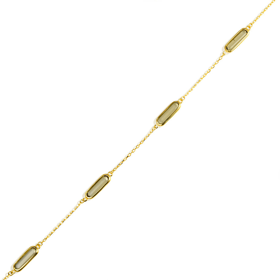 14K Yellow Gold Lab Created Baguette Cut Peridot Gemstone Link Bracelet 7