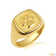 Gold Pet Dog Paw Print Beaded Signet Ring (Available in Yellow/Rose/White Gold)