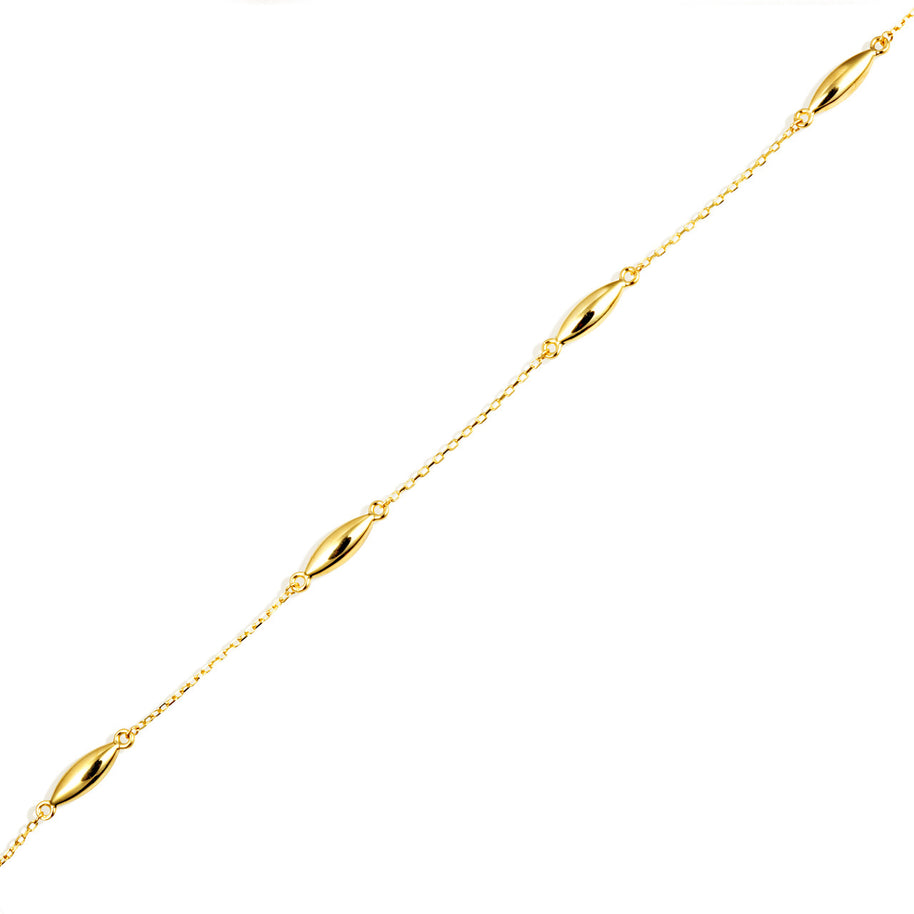 14K Yellow Gold Marquise Shape Link Anklet