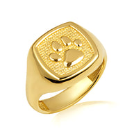 Gold Pet Dog Paw Print Beaded Signet Ring (Available in Yellow/Rose/White Gold)