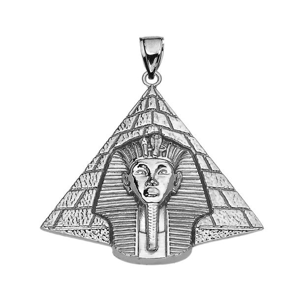 Antique Vintage Style Sterling Silver Egyptian Pyramid King Tut (Tutankhamun) Pendant Necklace