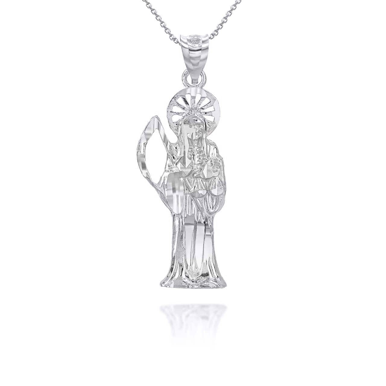 Sterling Silver Santa Muerte Charm Pendant Necklace