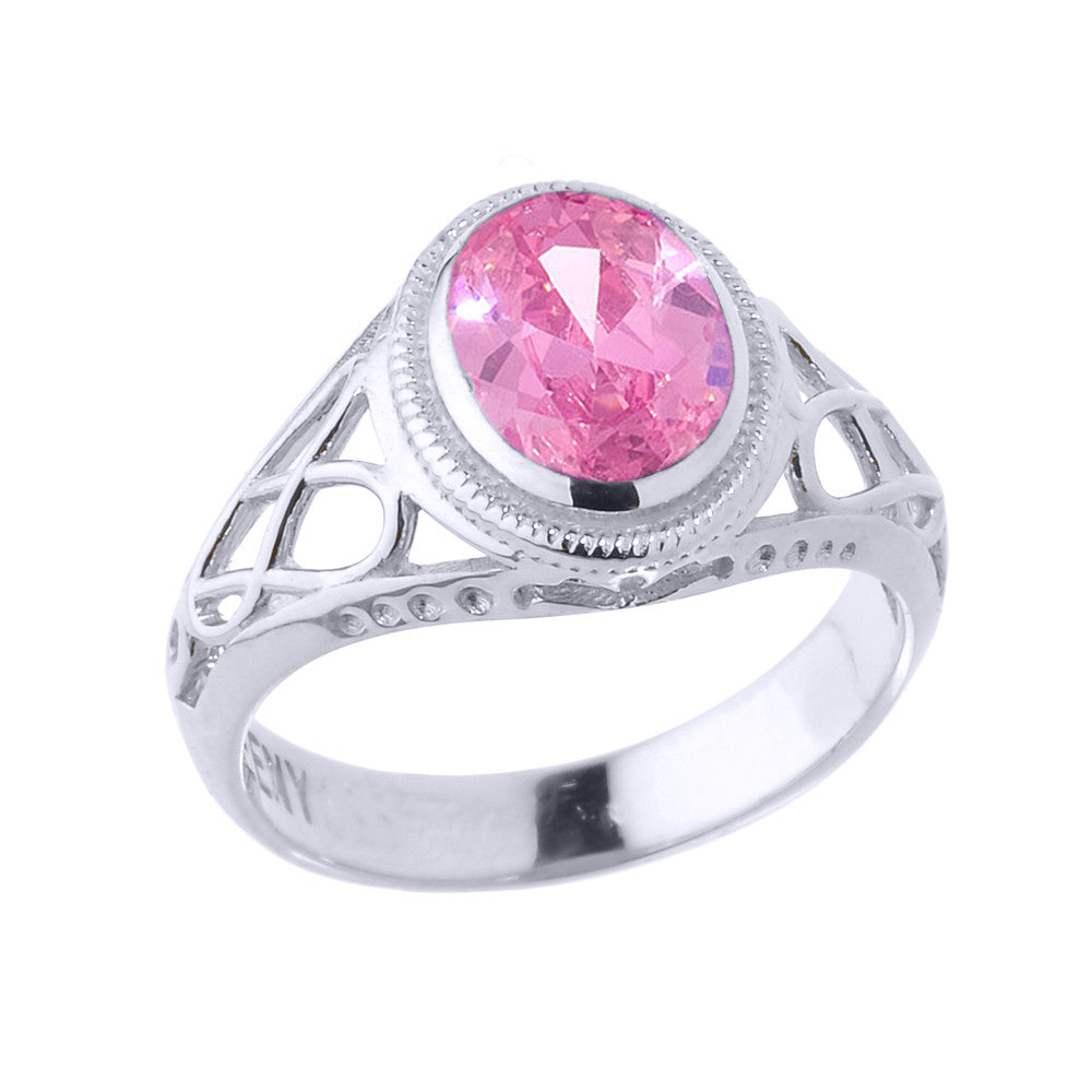 Sterling Silver Celtic Lady's CZ Birthstone Ring