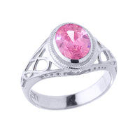 Sterling Silver Celtic Lady's CZ Birthstone Ring
