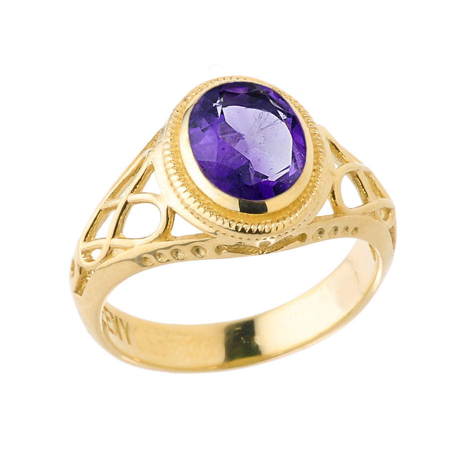 Yellow Gold Celtic Lady's CZ Birthstone Ring